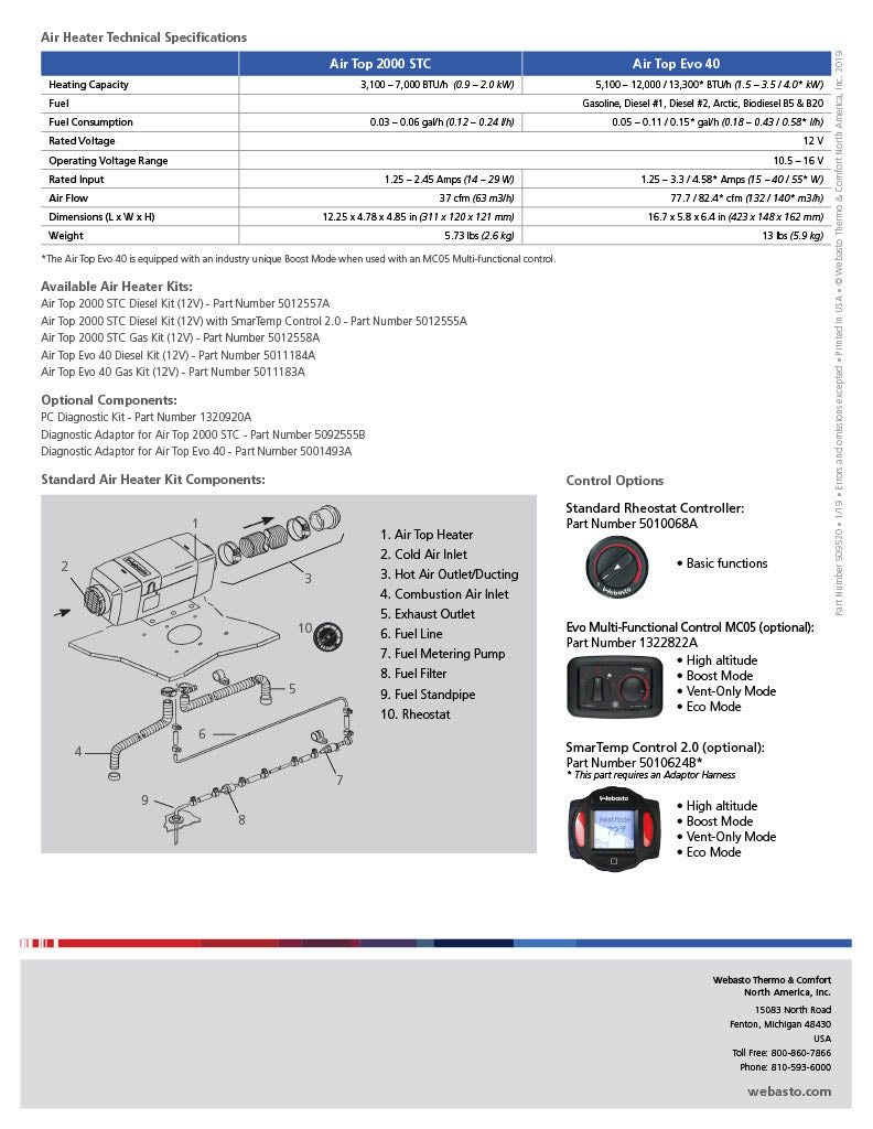 Van Life Webasto 2kW Diesel Air Heater Kit for Ford Transit & E Series 90-3-0029